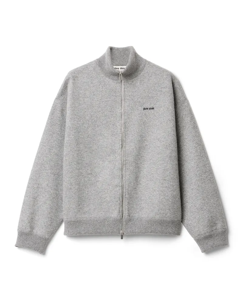 Miu Miu Kaschmir- Und Jersey-strickjacke Mit Reißverschluss, Damen, Grau, Größe Grau