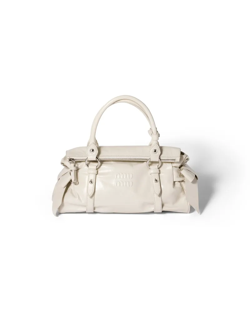Miu Miu Handtasche Aus Glänzendem Leder, Damen, Weiss Weiss