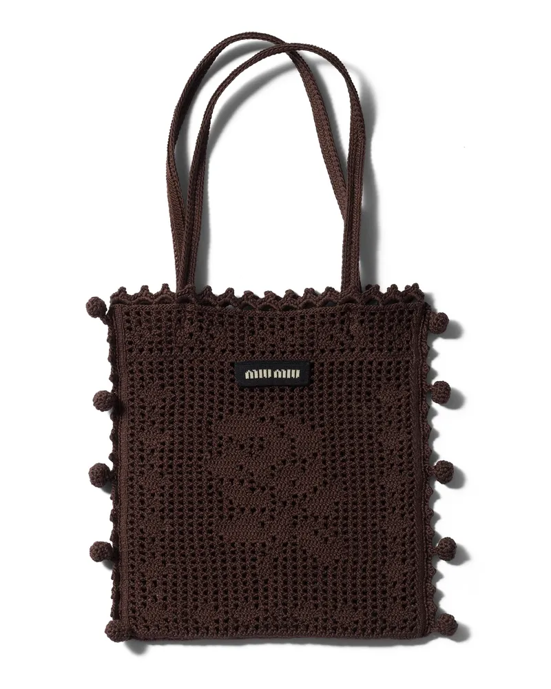 Miu Miu Handtasche Aus Baumwoll-häkelarbeit, Damen, Kakaobraun Kakaobraun