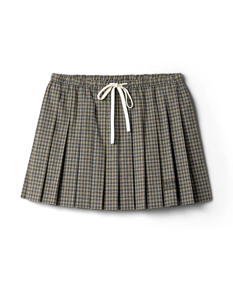 Miu Miu Karierter Faltenrock Aus Flanell In Minirock-länge, Damen, Grau/sand, Größe Grau