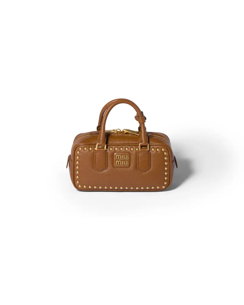 Miu Miu Arcadie Tasche Aus Leder Mit Nieten, Damen, Brandy Brandy