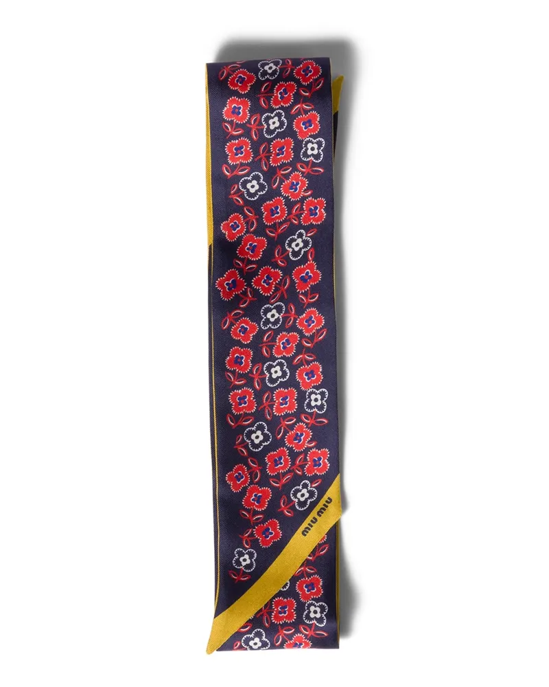 Miu Miu Schal Aus Bedrucktem Twill, Damen, Marine/rot Marine