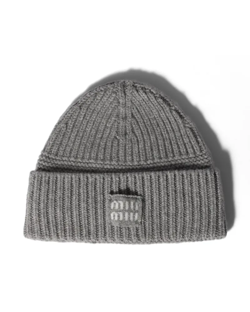 Miu Miu Strickmütze Aus Wolle Und Kaschmir, Damen, Grau Grau