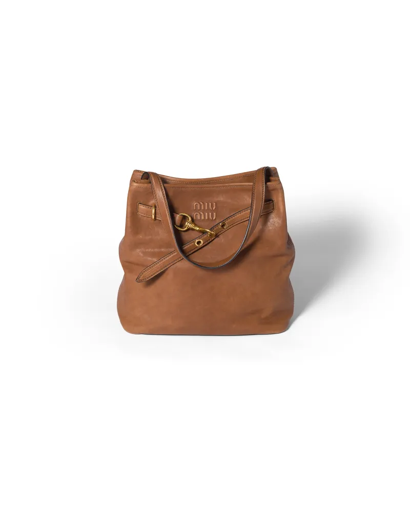 Miu Miu Aventure Bucket Bag Aus Nappa-leder, Damen, Eiche Eiche