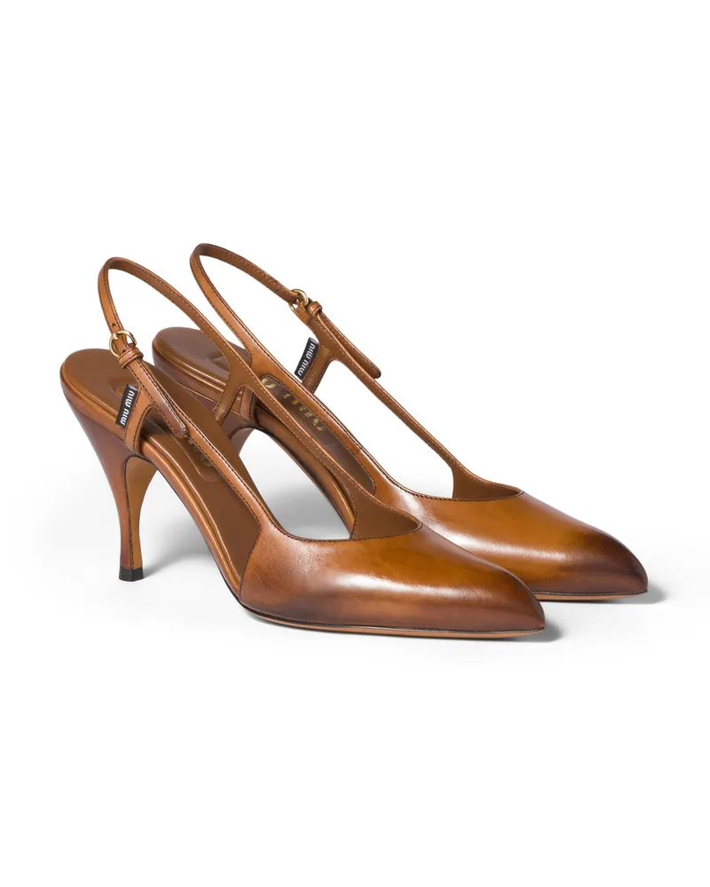 Miu Miu Slingback-pumps Aus Leder, Damen, Cognac, Größe Cognac