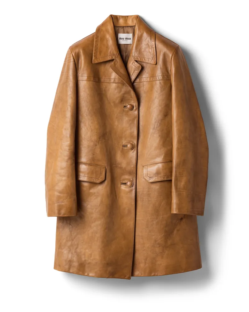 Miu Miu Mantel Aus Leder, Damen, Sesam, Größe Sesam