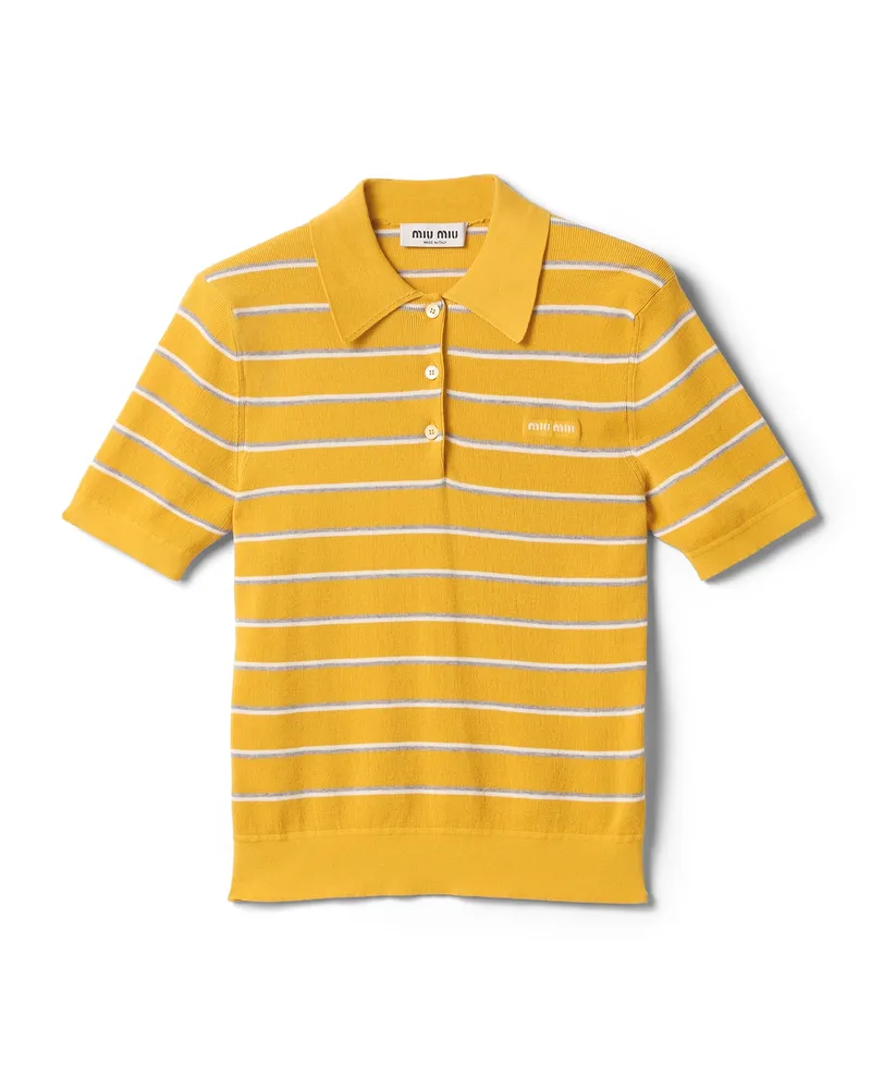 Miu Miu Poloshirt Aus Baumwollstrick, Damen, Gelb, Größe Gelb