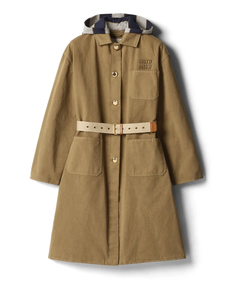 Miu Miu Einreihiger Mantel Aus Alter Gabardine, Damen, Khaki, Größe Khaki
