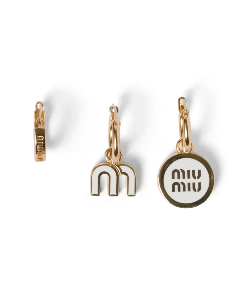 Miu Miu Set Mit Ohrringen Aus Emailliertem Metall, Damen, Weiss Weiss