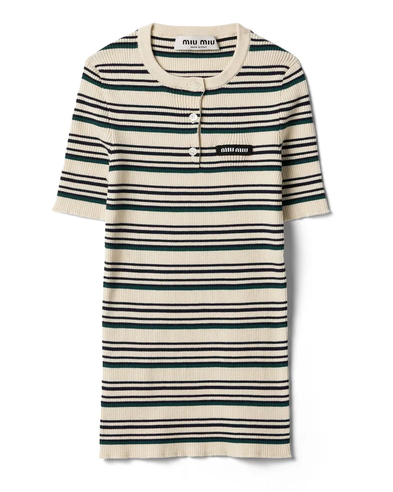 Miu Miu Henley-hemd Aus Baumwollstrick, Damen, Natur, Größe Natur