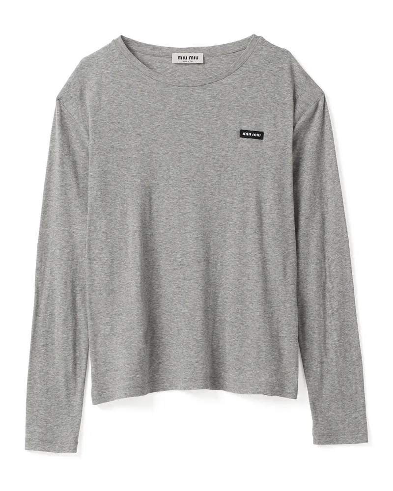 Miu Miu Langärmliges T-shirt Aus Geripptem Jersey, Damen, Grau, Größe Grau