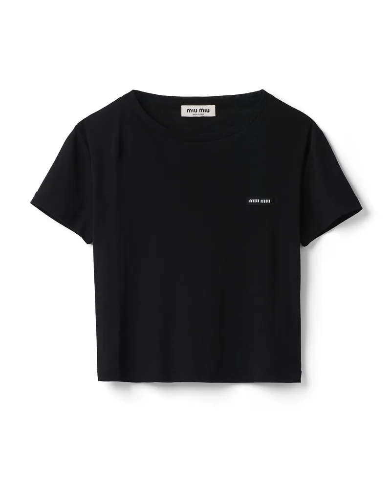 Miu Miu T-shirt Aus Geripptem Jersey, Damen, Schwarz, Größe Schwarz
