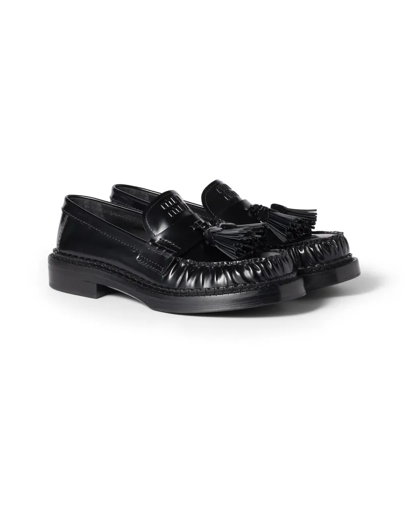 Miu Miu Loafer Aus Poliertem Leder Mit Quasten, Damen, Schwarz, Größe Schwarz