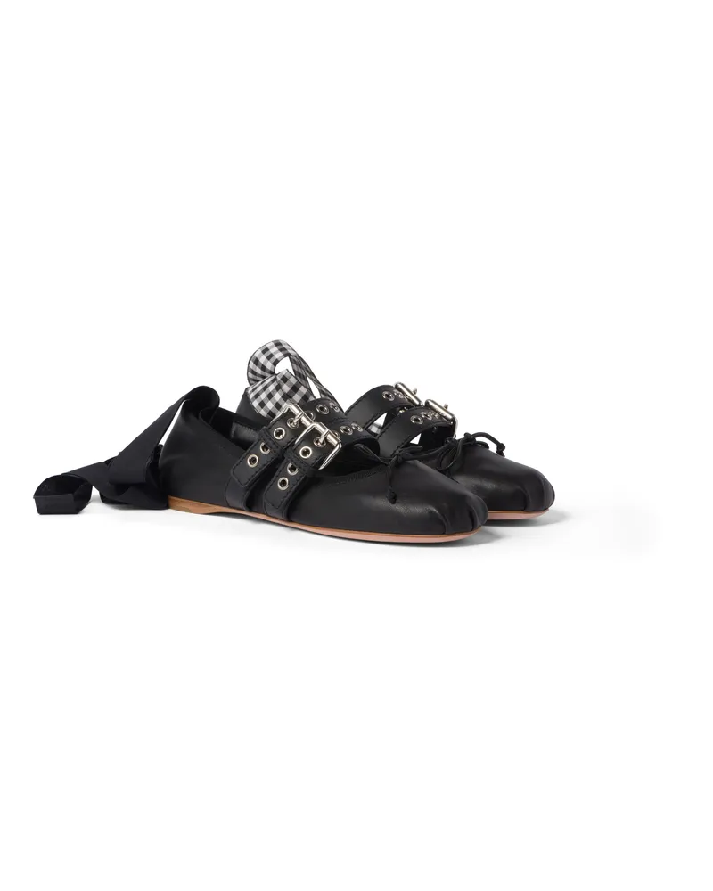 Miu Miu Ballerinas Aus Nappa Und Kalbsleder, Damen, Schwarz, Größe Schwarz