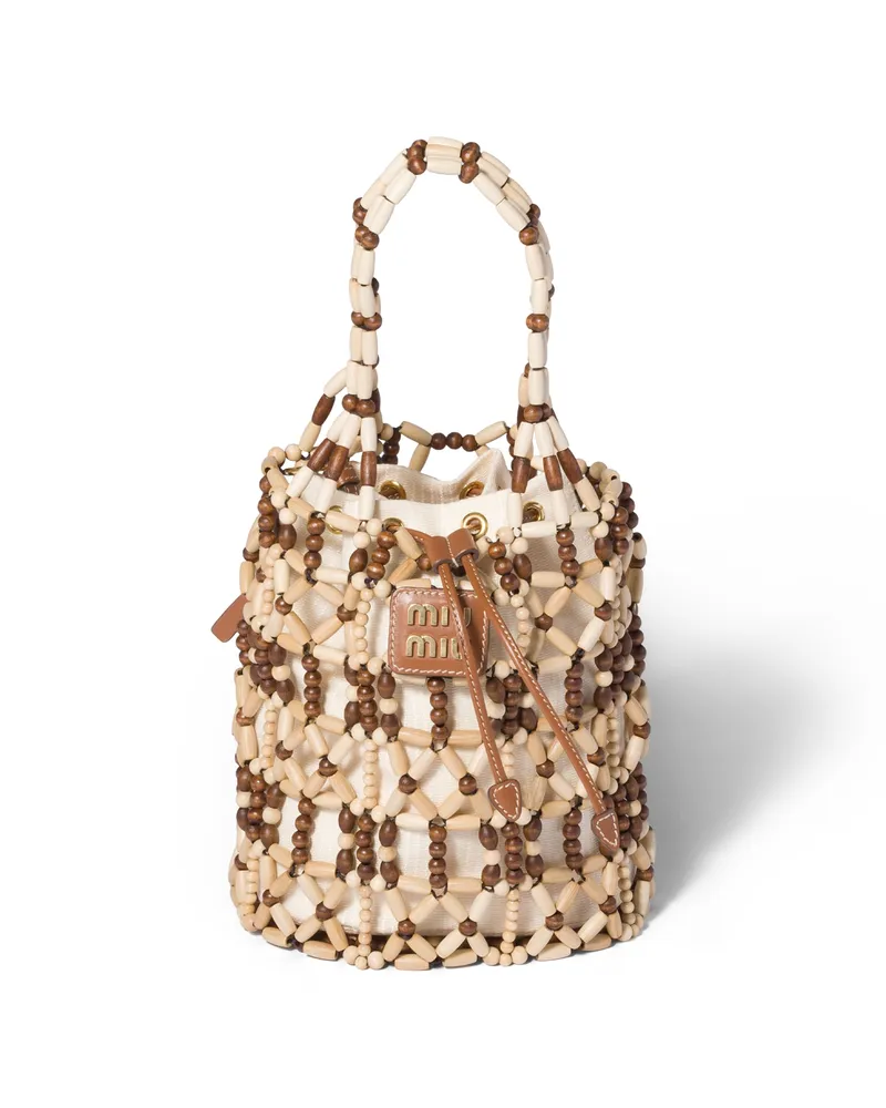 Miu Miu Bucket Bag Aus Mesh, Damen, Natur/kakao Natur