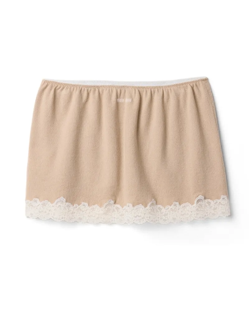 Miu Miu Minirock Aus Kaschmir Und Spitze, Damen, Albino/weiss, Größe Albino