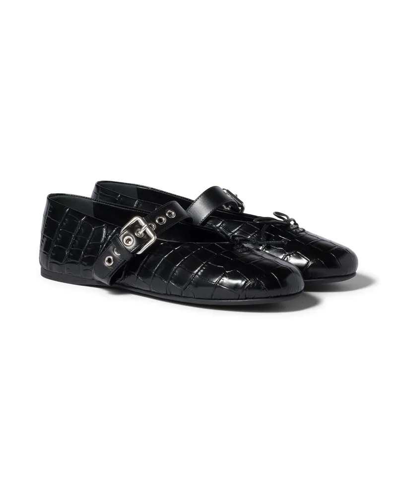 Miu Miu Ballerinas Aus Krokogeprägtem Leder, Damen, Schwarz, Größe Schwarz