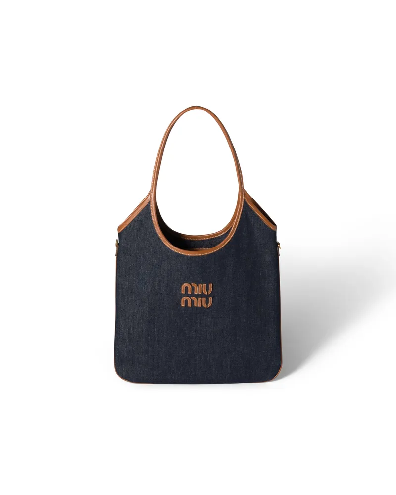 Miu Miu Ivy Tasche Aus Denim, Damen, Blau/brandy Blau