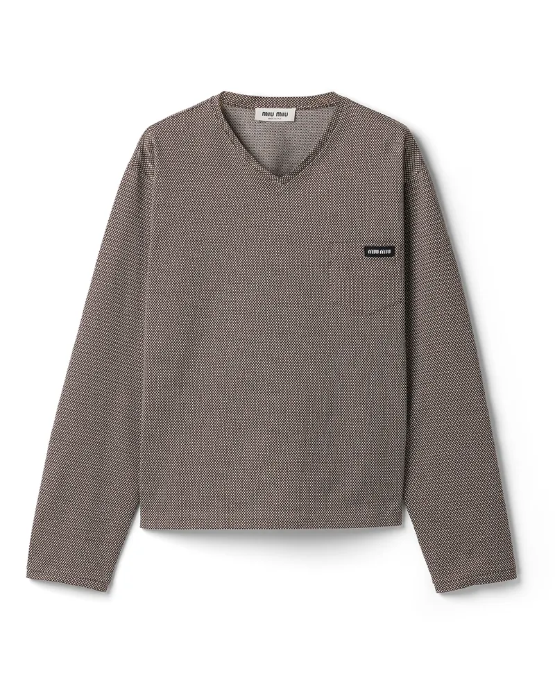 Miu Miu Jacquard-jersey-t-shirt, Damen, Kakaobraun/weiß, Größe Kakaobraun