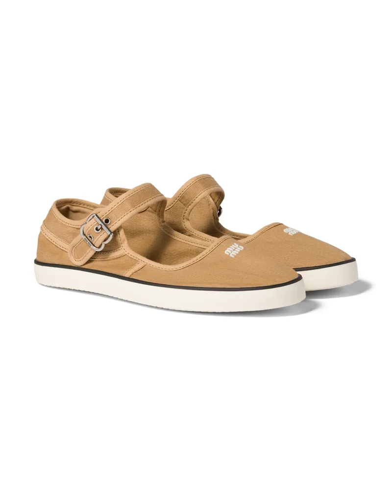 Miu Miu Drillich-ballerinas, Damen, Malzbeige, Größe Malzbeige