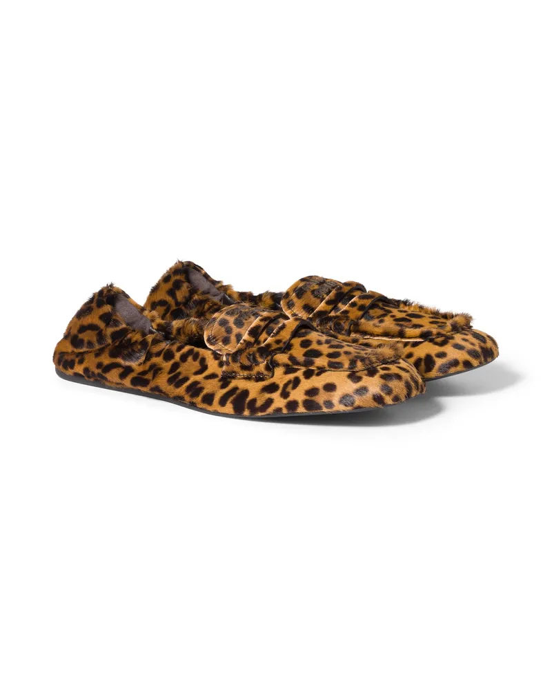 Miu Miu Ruches Loafer Aus Bedrucktem Leder, Damen, Honig, Größe Honig