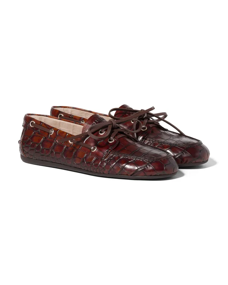 Miu Miu Deck Schuhe Aus Kroko-geprägtem Leder, Damen, Sienna, Größe Sienna