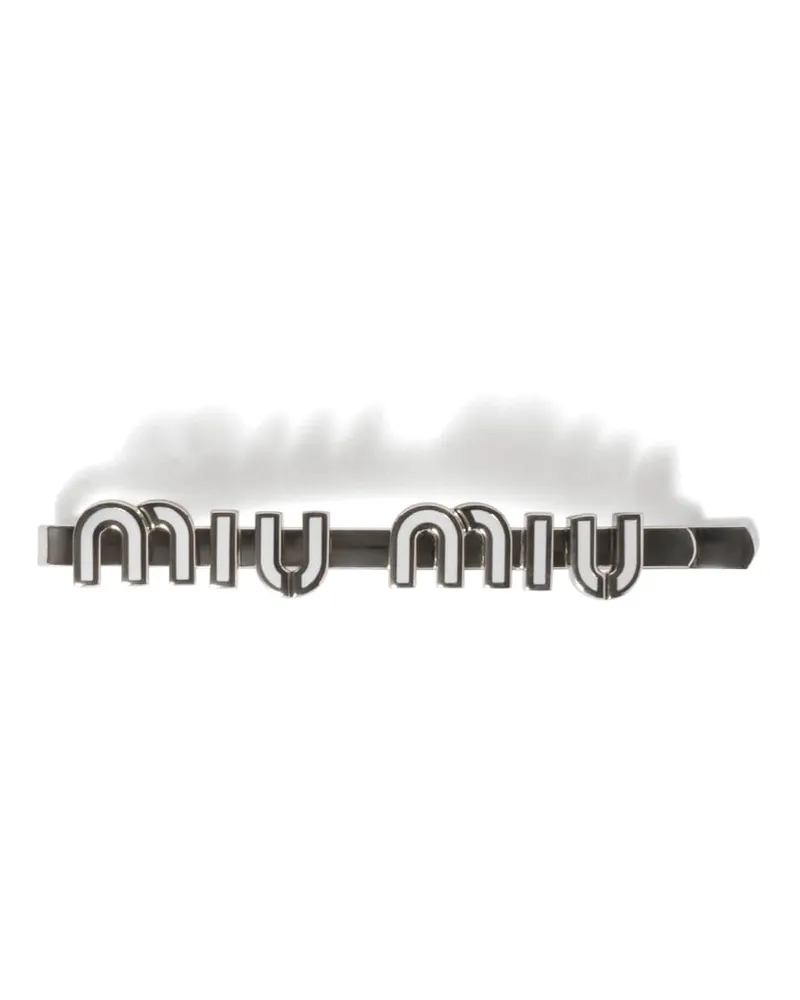 Miu Miu Haarspange Aus Emailliertem Metall, Damen, Weiss Weiss