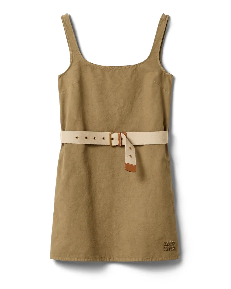 Miu Miu Minikleid Aus Alter Gabardine, Damen, Khaki, Größe Khaki