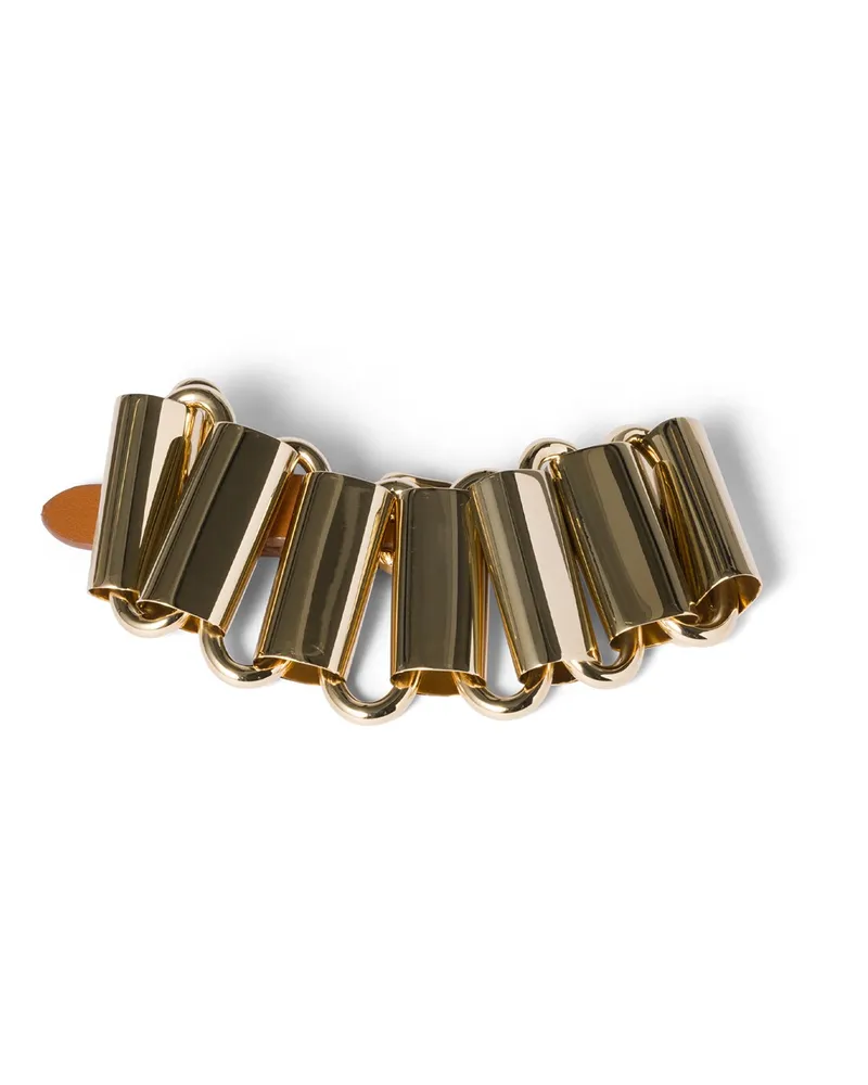 Miu Miu Armband Aus Metall Und Leder, Damen, Gold/cognac, Größe Gold