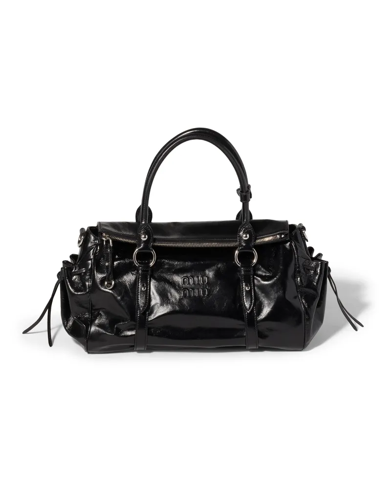 Miu Miu Handtasche Aus Glänzendem Leder, Damen, Schwarz Schwarz