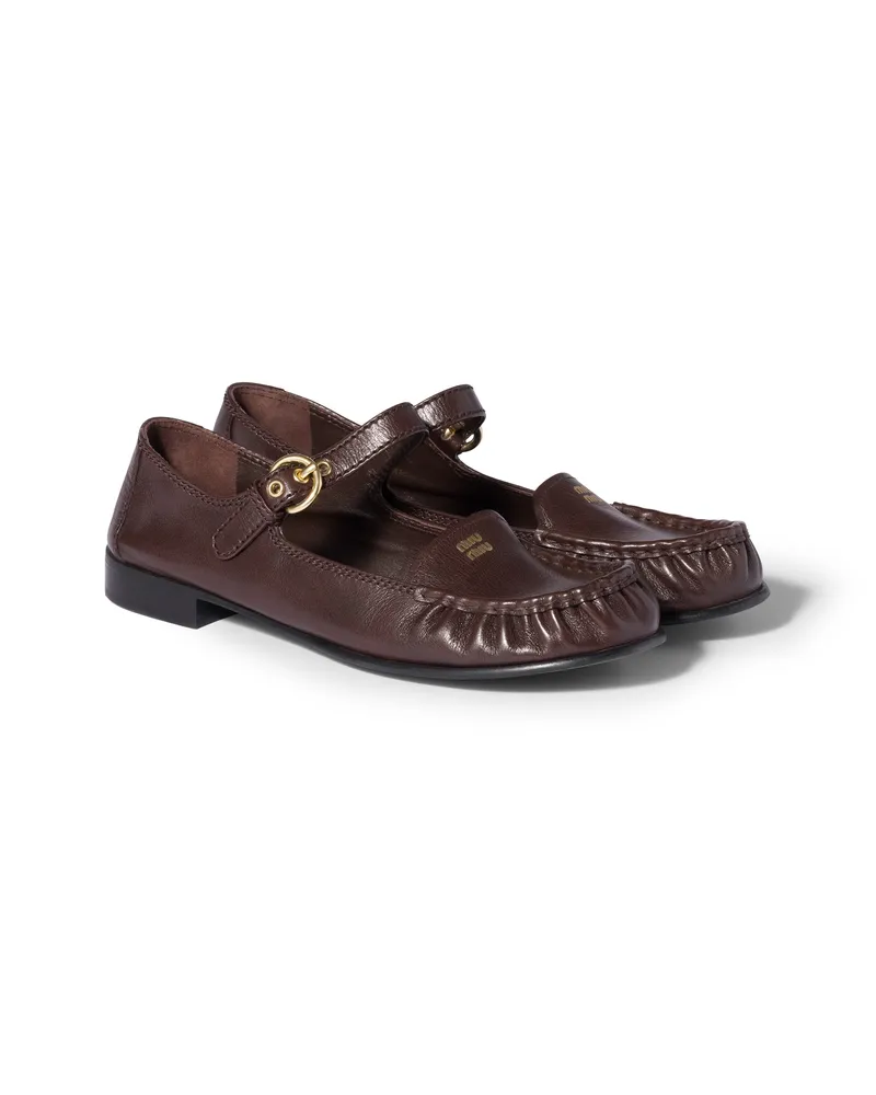 Miu Miu Loafer Aus Leder Mit Riemen, Damen, Dunkelbraun, Größe Dunkelbraun