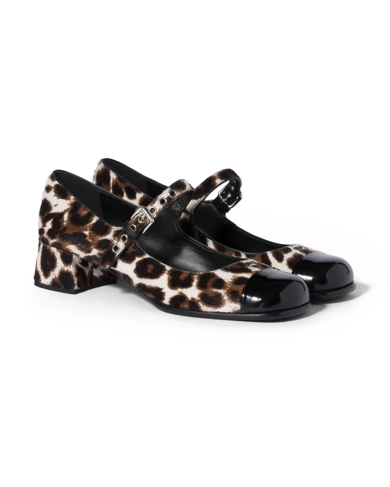 Miu Miu Pumps Aus Bedrucktem Leder Und Naplak, Damen, Kalkweiss/schwarz, Größe Kalkweiss