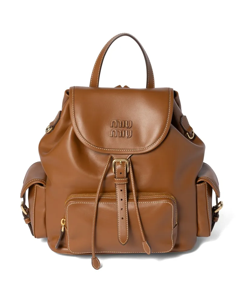 Miu Miu Rucksack Aus Leder, Damen, Cognac Cognac