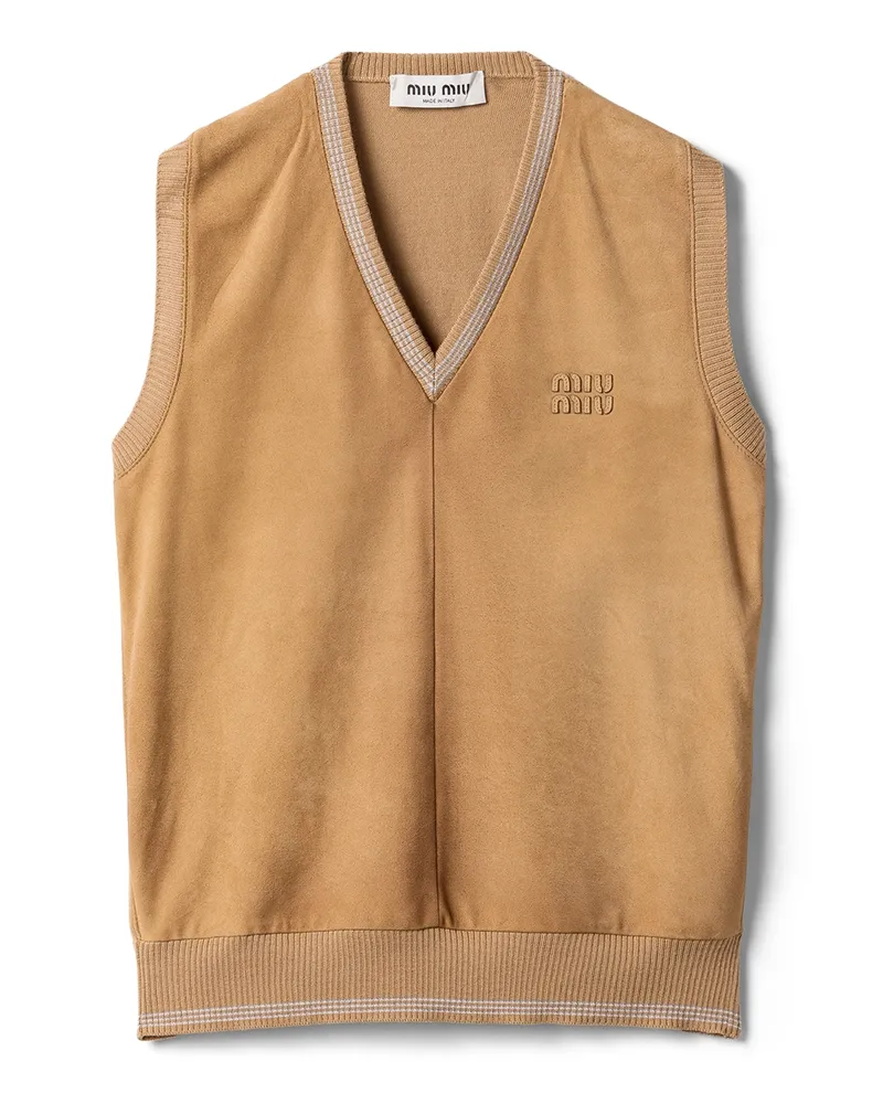 Miu Miu Weste Aus Wolle Und Wildleder, Damen, Kamelbraun, Größe Kamelbraun