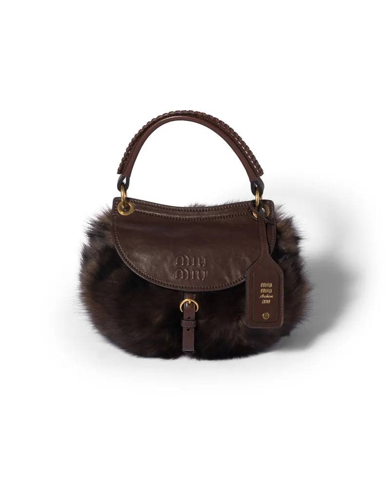 Miu Miu Rendez-vous Tasche Aus Lammfell Und Nappaleder, Damen, Mahagoni/maserholz Mahagoni