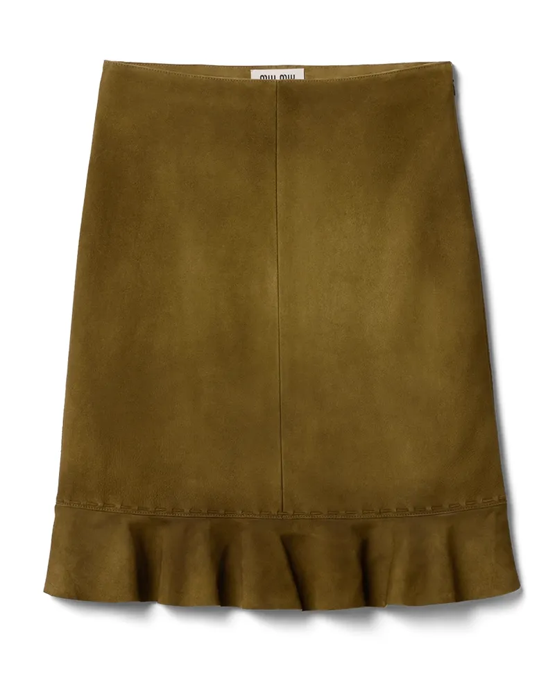 Miu Miu Rock Aus Gewachstem Wildleder, Damen, Grün, Größe Grün