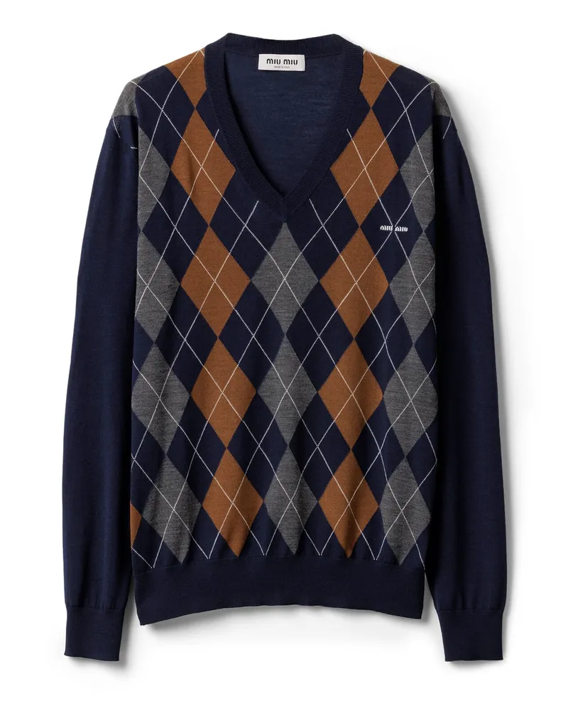 Miu Miu Pullover Aus Wolle Mit V-ausschnitt, Damen, Blau, Größe Blau