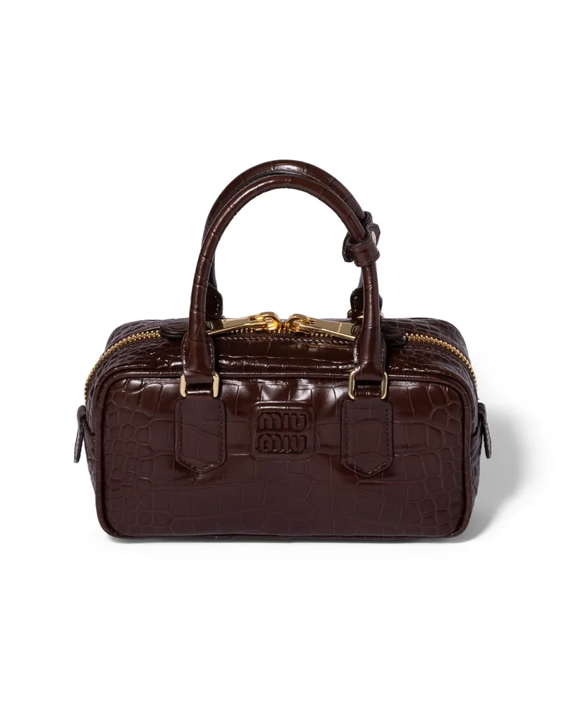 Miu Miu Arcadie Tasche Aus Kroko-geprägtem Leder, Damen, Kakaobraun Kakaobraun