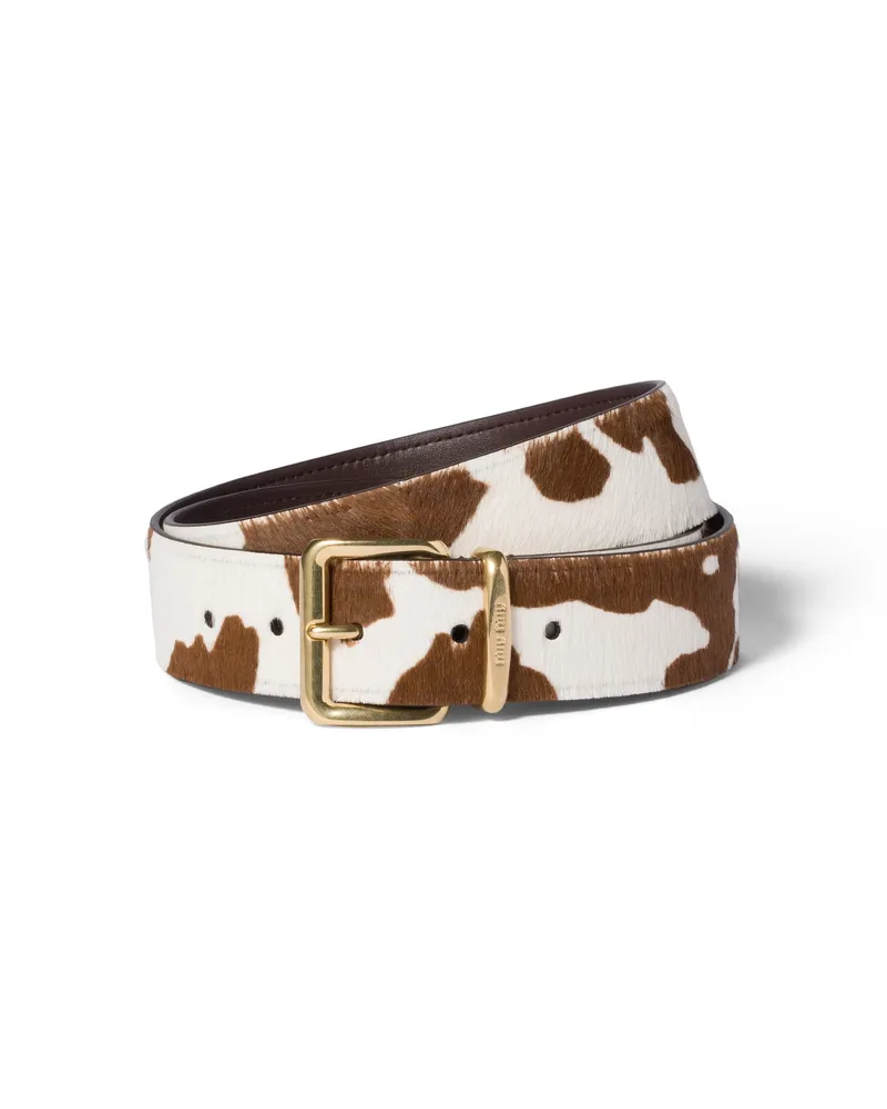 Miu Miu Gürtel Aus Bedrucktem Leder, Damen, Weiß/burnt Sienna, Größe Weiß