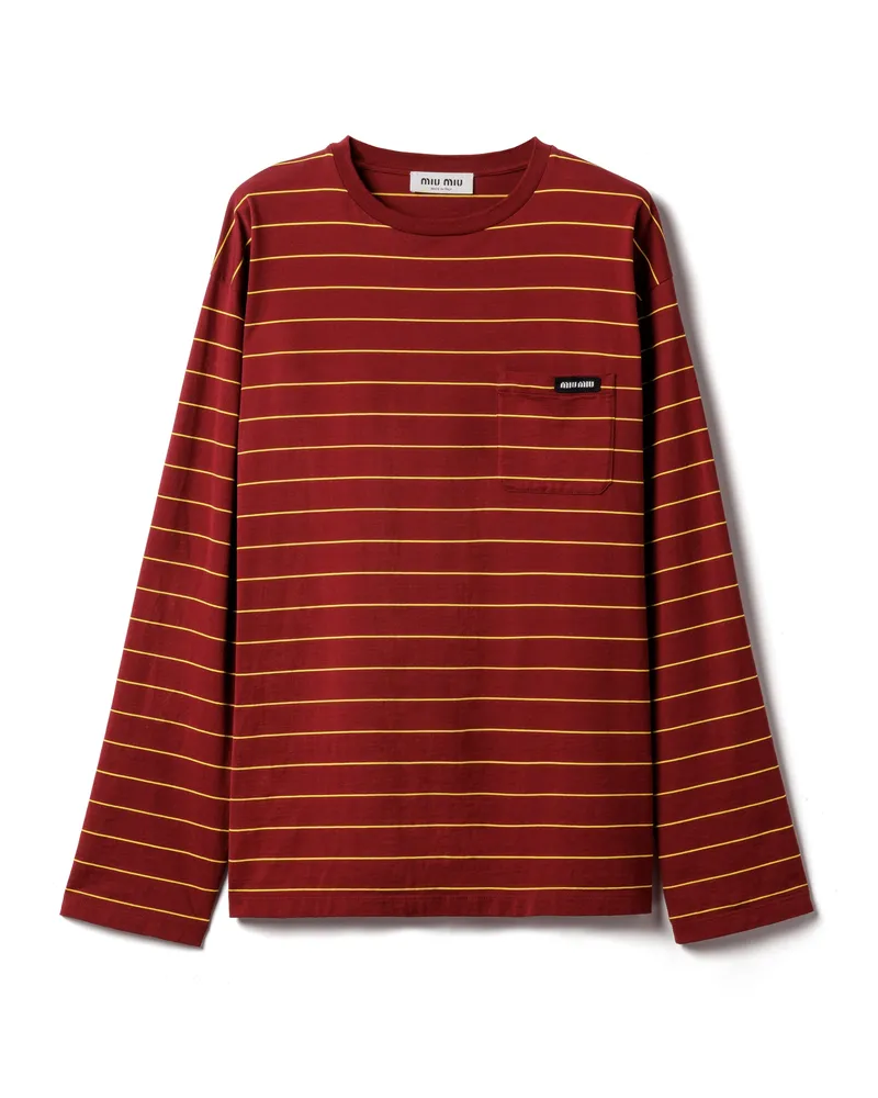 Miu Miu Langärmliges T-shirt Aus Baumwolljersey, Damen, Amaranth/gelb, Größe Amaranth