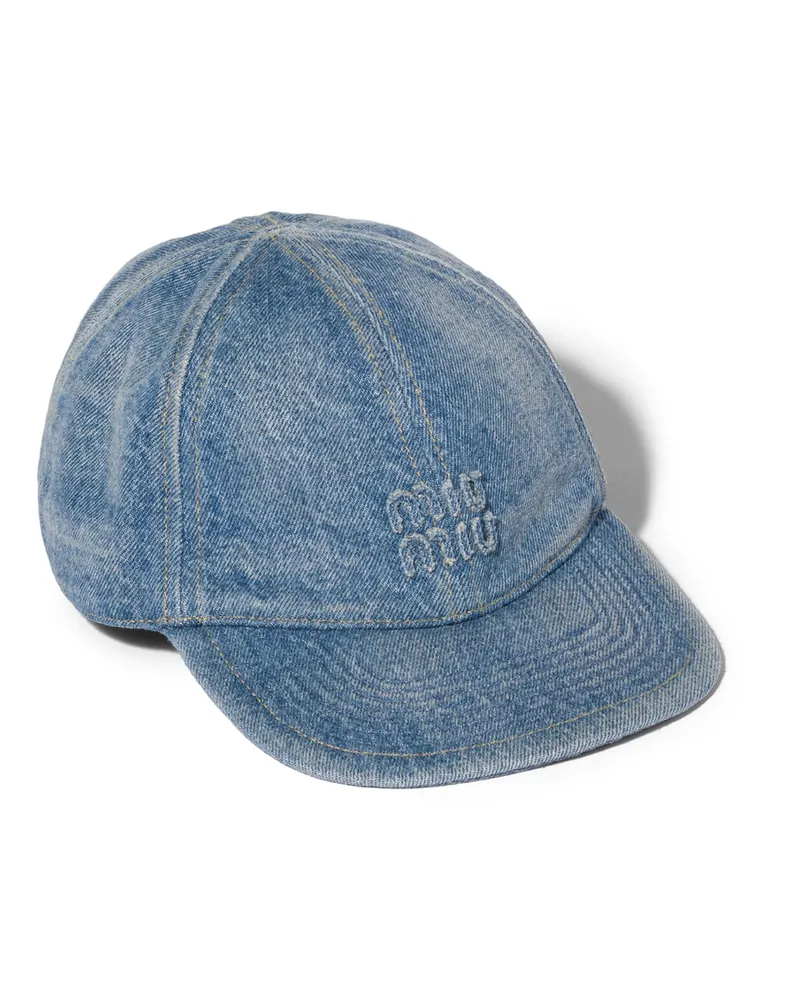Miu Miu Baseballkappe Aus Gewaschenem Denim, Damen, Saphirblau, Größe Saphirblau