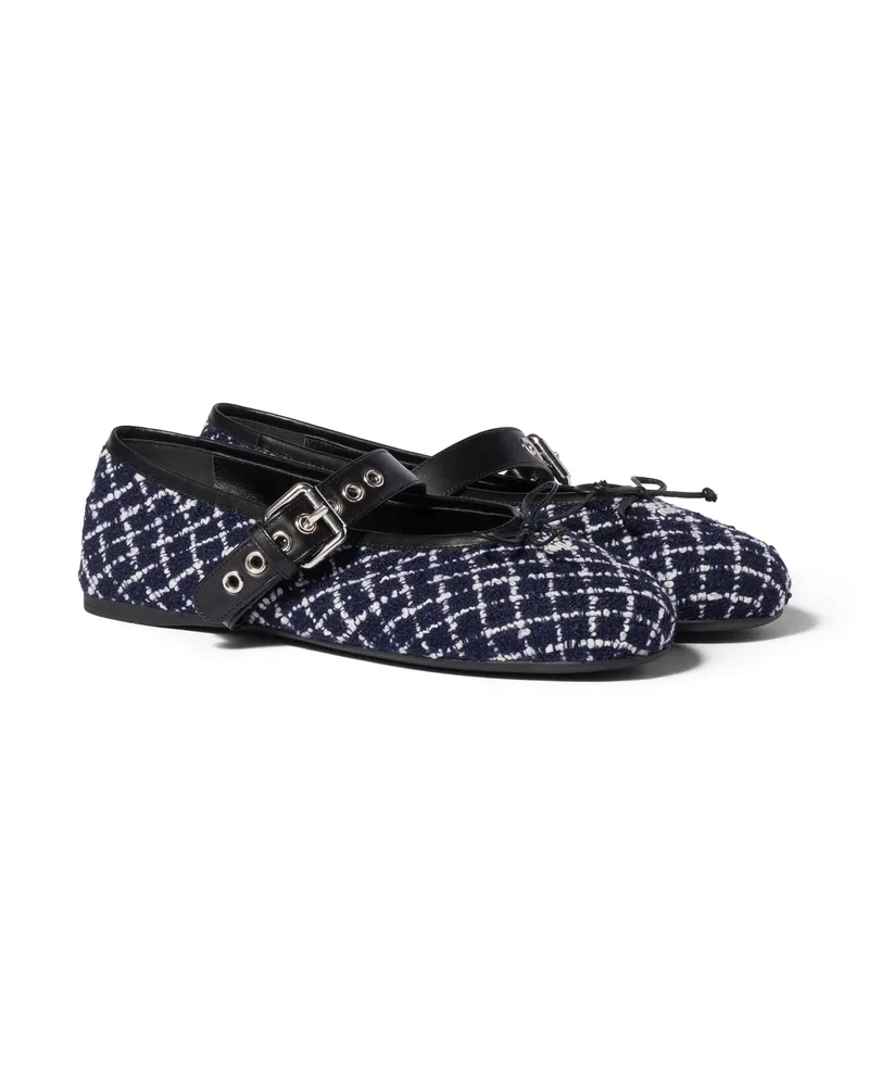 Miu Miu Ballerinas Aus Tweed Mit Karomuster, Damen, Blau/elfenbein, Größe Blau