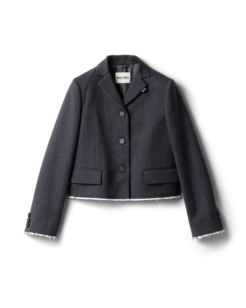 Miu Miu Einreihige Jacke Aus Twill, Damen, Anthrazitgrau, Größe Anthrazitgrau