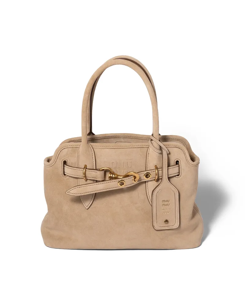 Miu Miu Handtasche Aus Wildleder Aventure, Damen, Ecru Ecru
