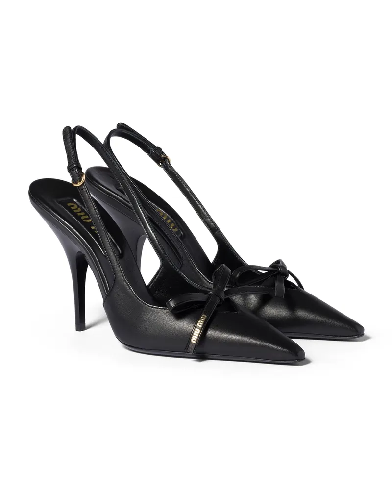 Miu Miu Slingback-pumps Aus Leder Mit Schleife, Damen, Schwarz, Größe Schwarz
