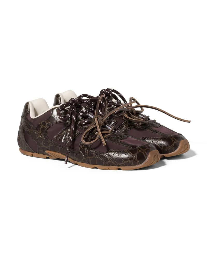 Miu Miu New Balance X  530 sl Sneaker Aus Leder Mit Krokoprägung Und Funktionsgewebe, Damen, Dunkelbraun, Größe Dunkelbraun
