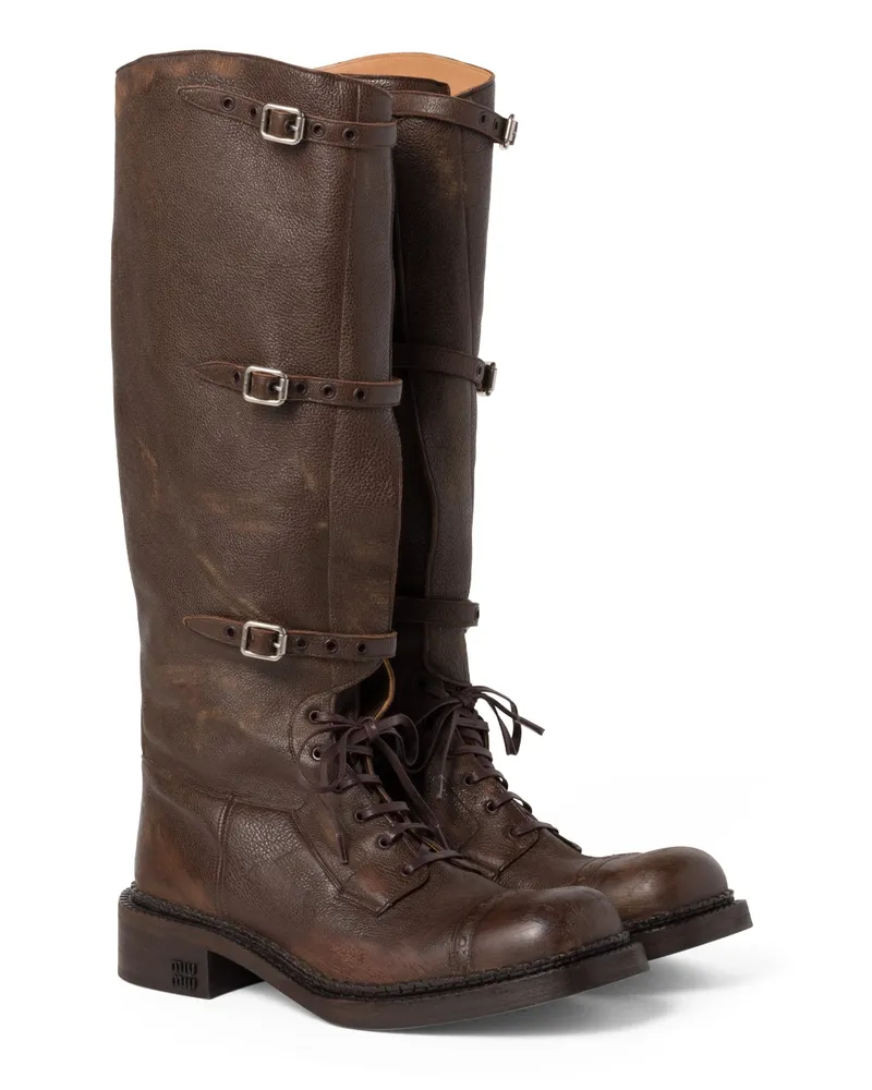 Miu Miu Stiefel Aus Leder, Damen, Kakaobraun, Größe Kakaobraun