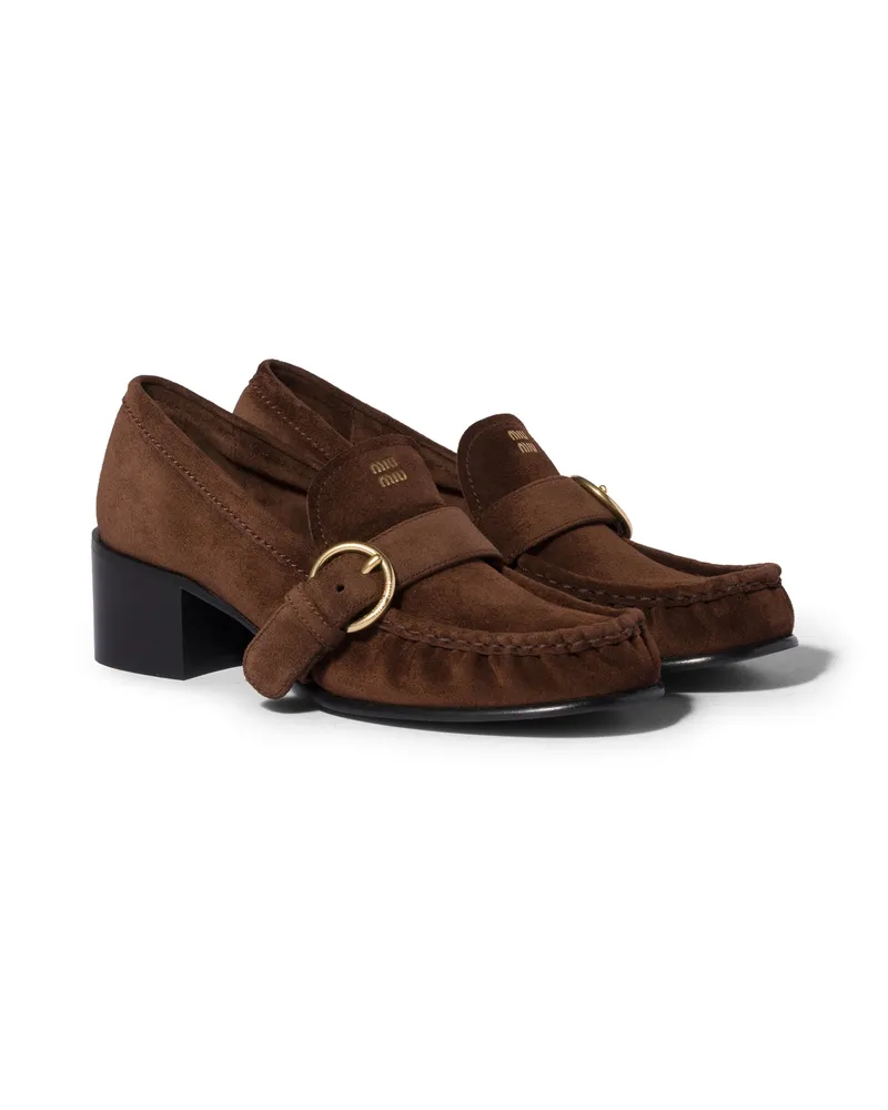 Miu Miu Loafer Aus Veloursleder Mit Schließe Aus Metall, Damen, Dunkelbraun, Größe Dunkelbraun