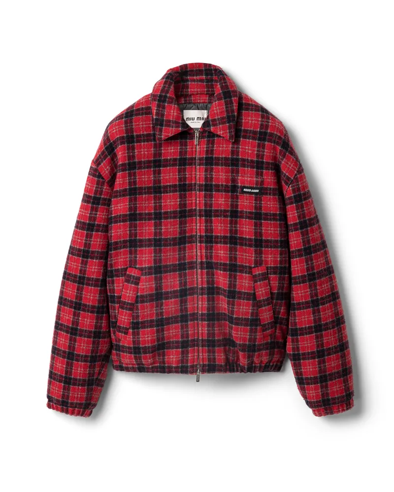 Miu Miu Karierte Daunenjacke, Damen, Rot/blau, Größe Rot