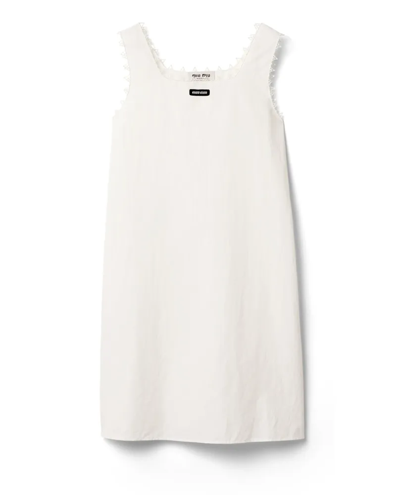 Miu Miu Kleid Aus Flammierter Popeline, Damen, Weiss, Größe Weiss
